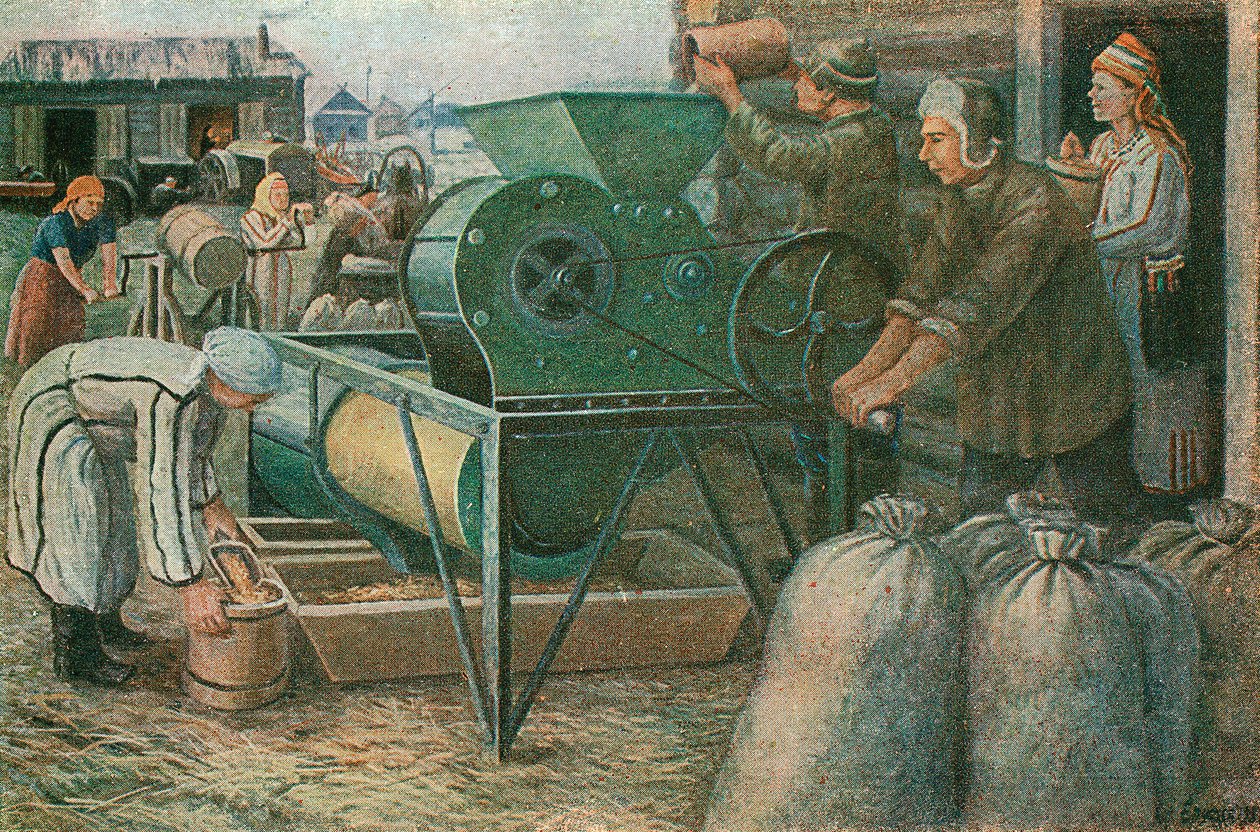 Walka o żniwa: sortowanie nasion w kołchozie Mordva, 1933 autorstwa Unbekannt