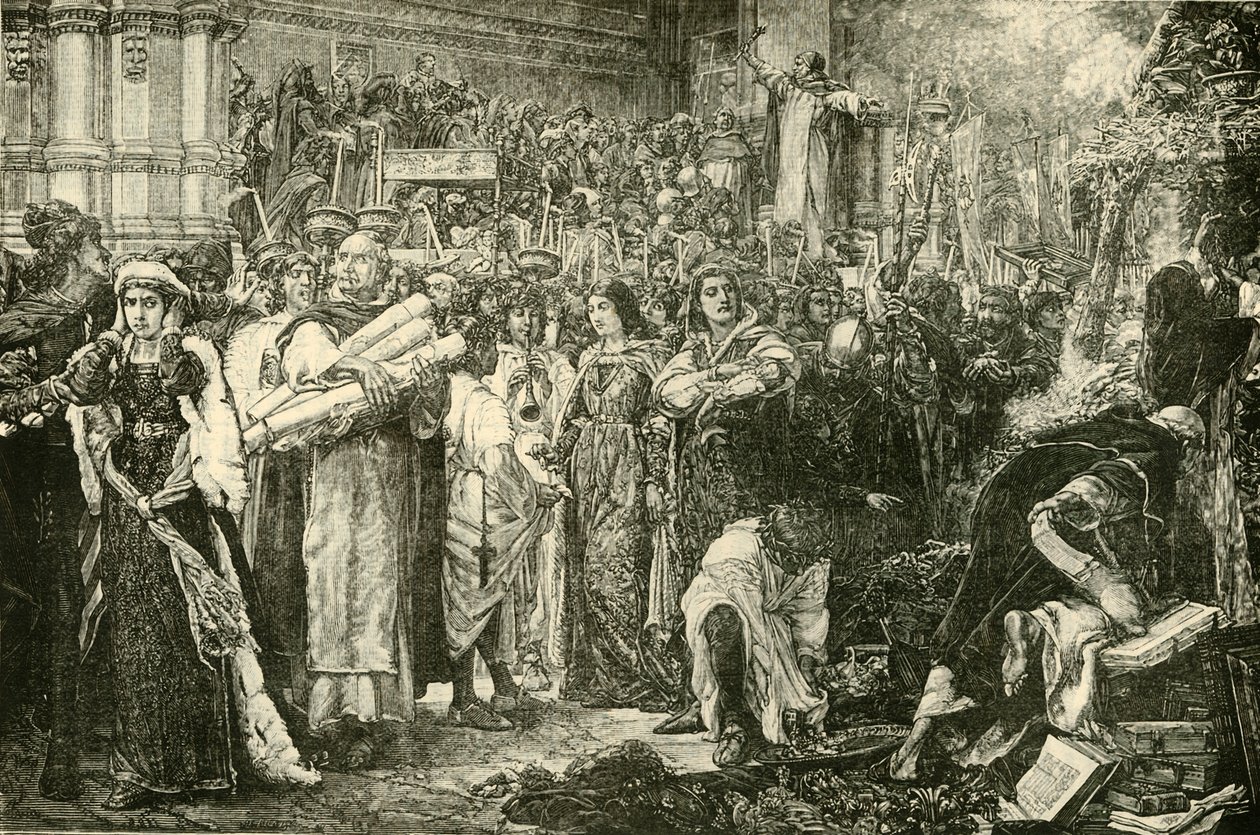 Florentczycy wyrzekają się próżności z rozkazu Savonaroli, 1890. autorstwa Unbekannt