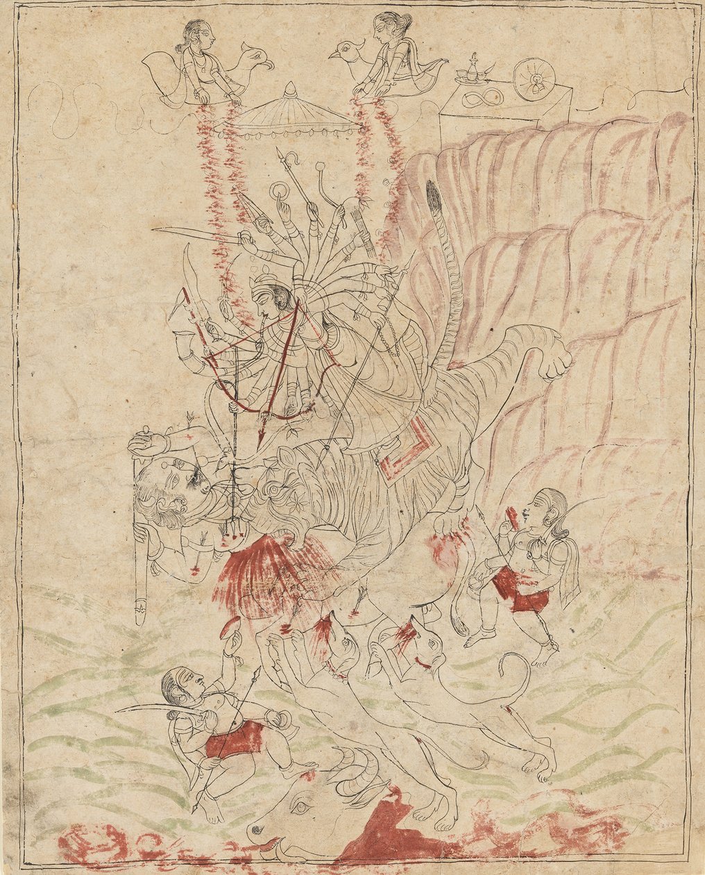 Bogini Durga zabijająca demona bawołów, Mahisha Mahishasur Mardini, Ka. 1760. autorstwa Unbekannt