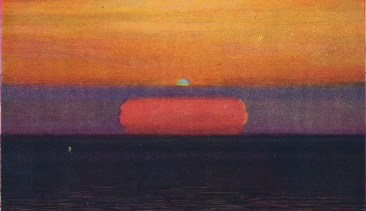 Zielony błysk o zachodzie słońca, najrzadszy pryzmatyczny kolor załamany przez atmosferę, c1935 autorstwa Unbekannt