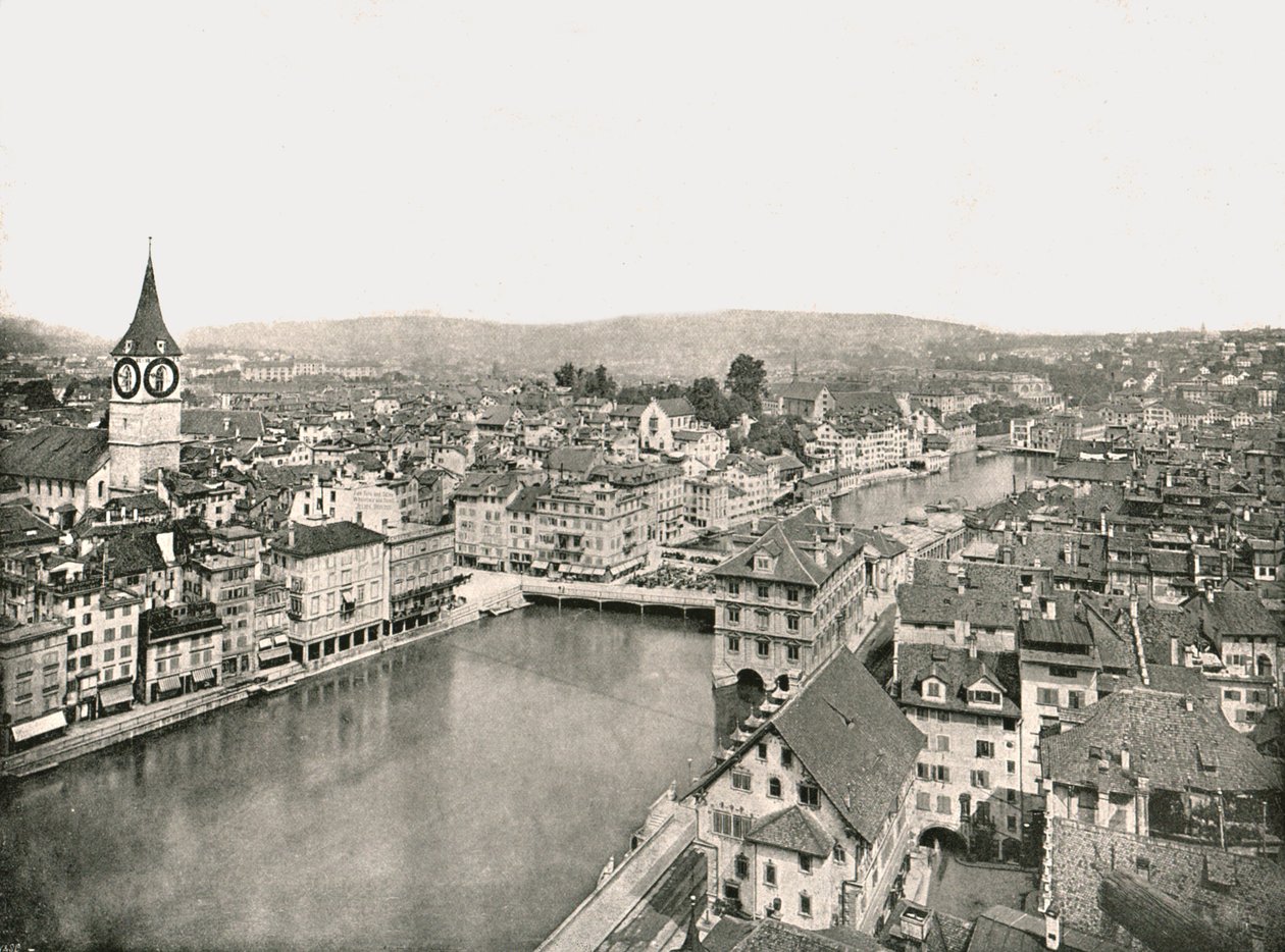 Grosse Stadt i Kleine Stadt rozdzielone rzeką Limmat, Zurych, Szwajcaria, 1895. autorstwa Unbekannt