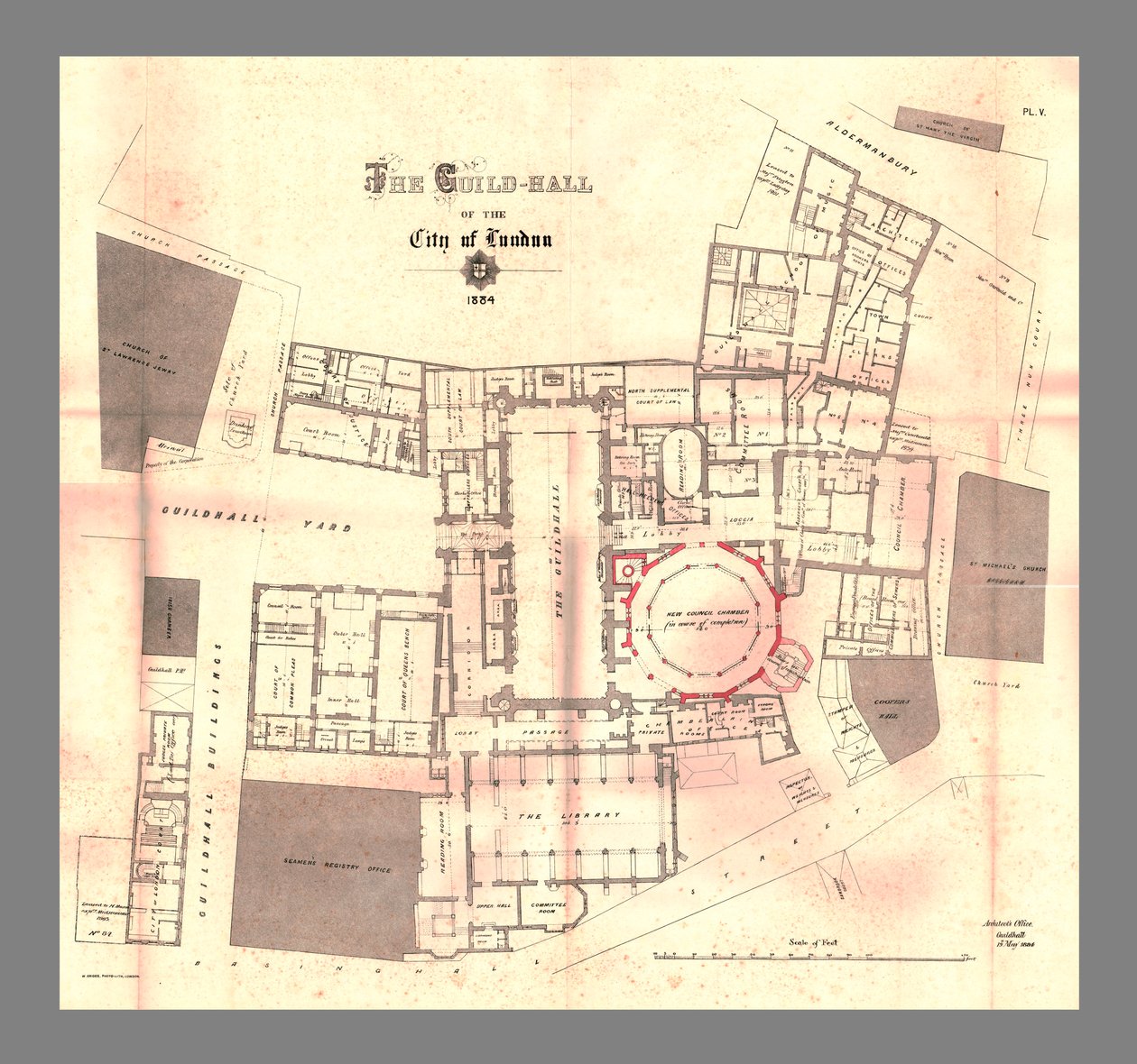 Sala Gildii City of London, Plan, 1884, 1886 autorstwa Unbekannt