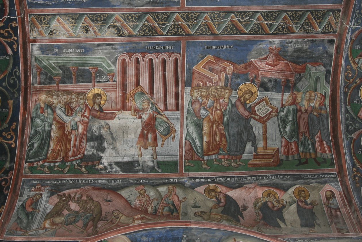 Uzdrowienie w Kafarnaum i inne sceny z życia Chrystusa, XIV wiek autorstwa Unbekannt