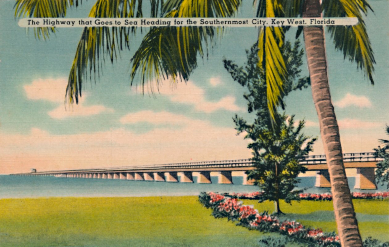 Autostrada, która prowadzi do morza Kieruje się do najbardziej wysuniętego na południe miasta, Key West na Florydzie, ok. 1940 r. autorstwa Unbekannt
