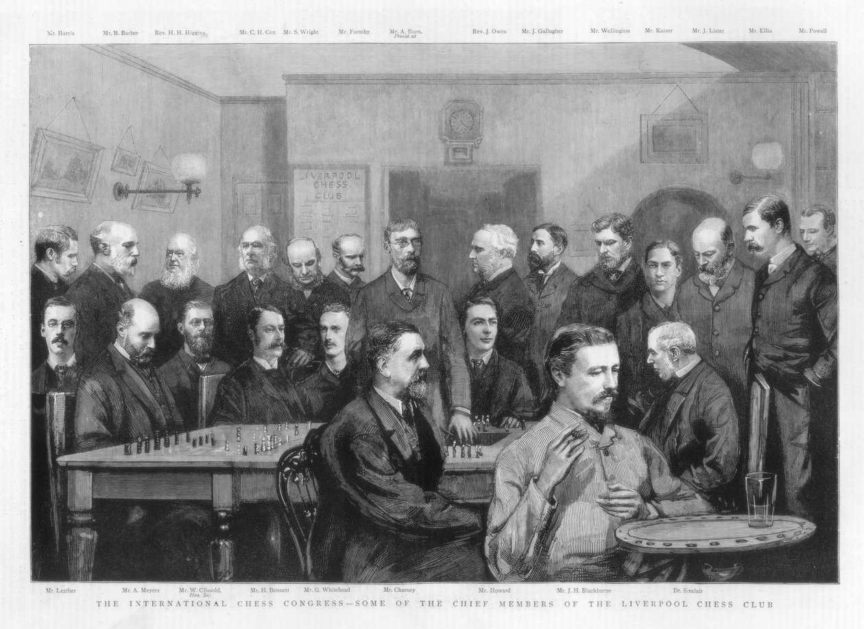 Międzynarodowy Kongres Szachowy - niektórzy z głównych członków Klubu Szachowego w Liverpoolu, 1890 r autorstwa Unbekannt