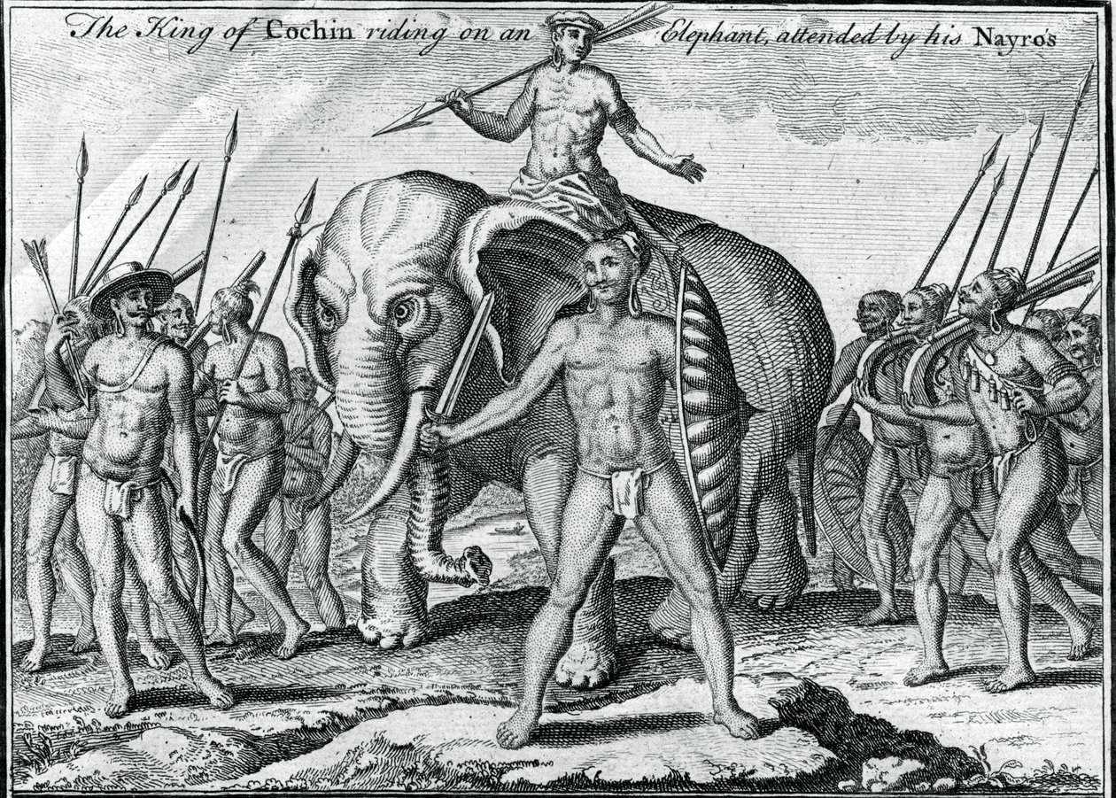 Król Koczinu jadący na słoniu w towarzystwie Nayrosa, ok. 1745 r autorstwa Unbekannt