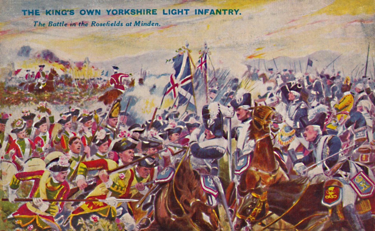 Królowie posiadają lekką piechotę Yorkshire. Bitwa w Rosefields pod Minden, 1759, 1939 autorstwa Unbekannt