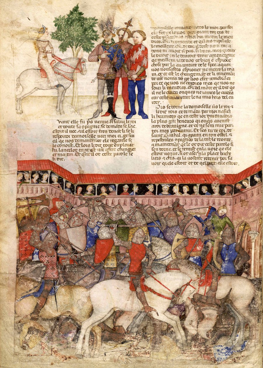 Miniatura Rycerzy Okrągłych z Poszukiwania Świętego Graala i śmierci Artura, ok. 1220 autorstwa Unbekannt