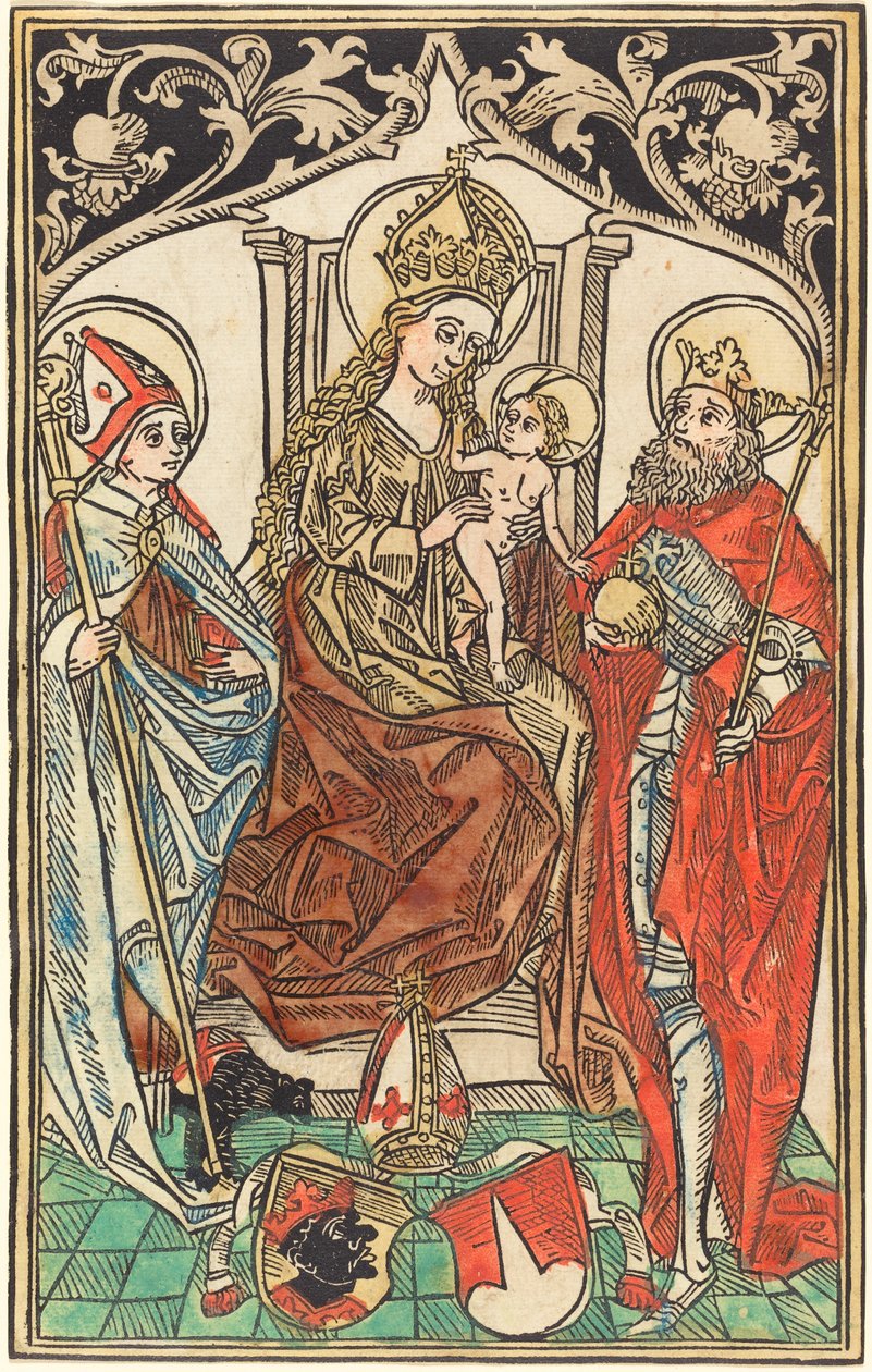 Madonna z Dzieciątkiem na tronie ze świętymi Korbinianem i Zygmuntem, 1492. autorstwa Unbekannt