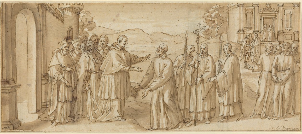 Spotkanie San Carlo Borromeo i San Filippo Neri, ok. godz. 1600. autorstwa Unbekannt