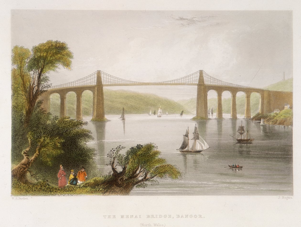 Most Menai, Bangor Północna Walia, c1826-c1850 autorstwa Unbekannt
