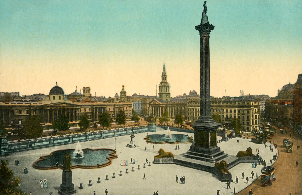 Galeria Narodowa i Kolumna Nelsona, Trafalgar Square, Londyn, ok. 1910. autorstwa Unbekannt