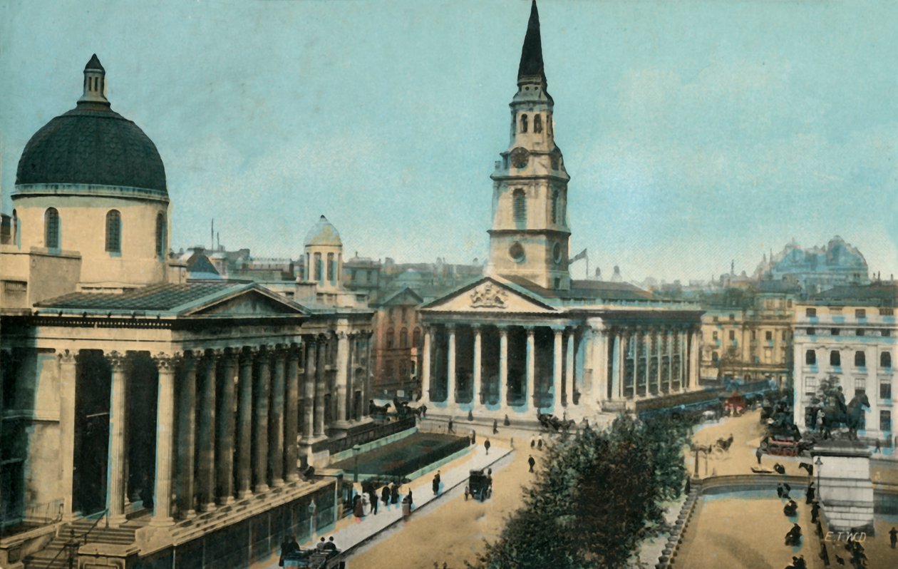Galeria Narodowa i St Martin in the Fields, Trafalgar Square, Londyn, ok. 1910. autorstwa Unbekannt