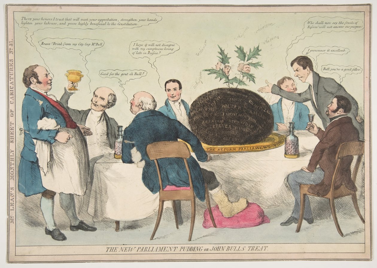 Nowy budyń parlamentarny lub przysmak Johna Bullsa, ca. 1832. autorstwa Unbekannt