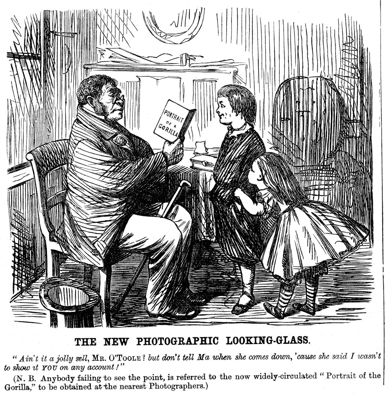 The New Photographic Looking Glass, komiks z Puncha, codzienny dowód na pochodzenie człowieka, 1861 autorstwa Unbekannt