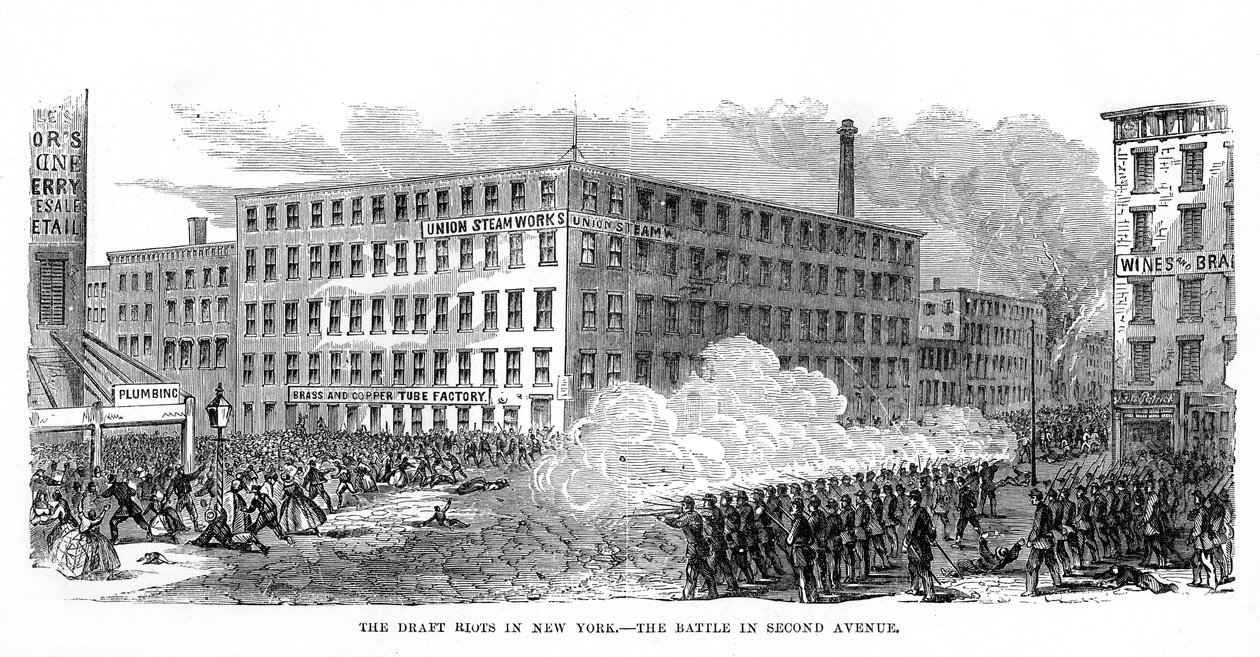 New York Draft Riots, Second Avenue, Nowy Jork, 13-16 lipca 1863, 1872 autorstwa Unbekannt