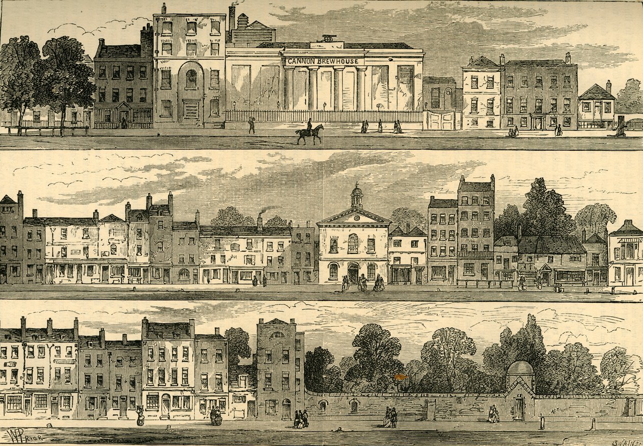 North Side of Knightsbridge w 1820 r., od browaru Cannon do Hyde Park Corner, ok. 1876 r. autorstwa Unbekannt