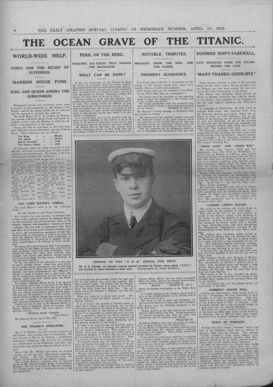 Ocean Grave of the Titanic i zdjęcie Jacka Phillipsa, 20 kwietnia 1912. autorstwa Unbekannt