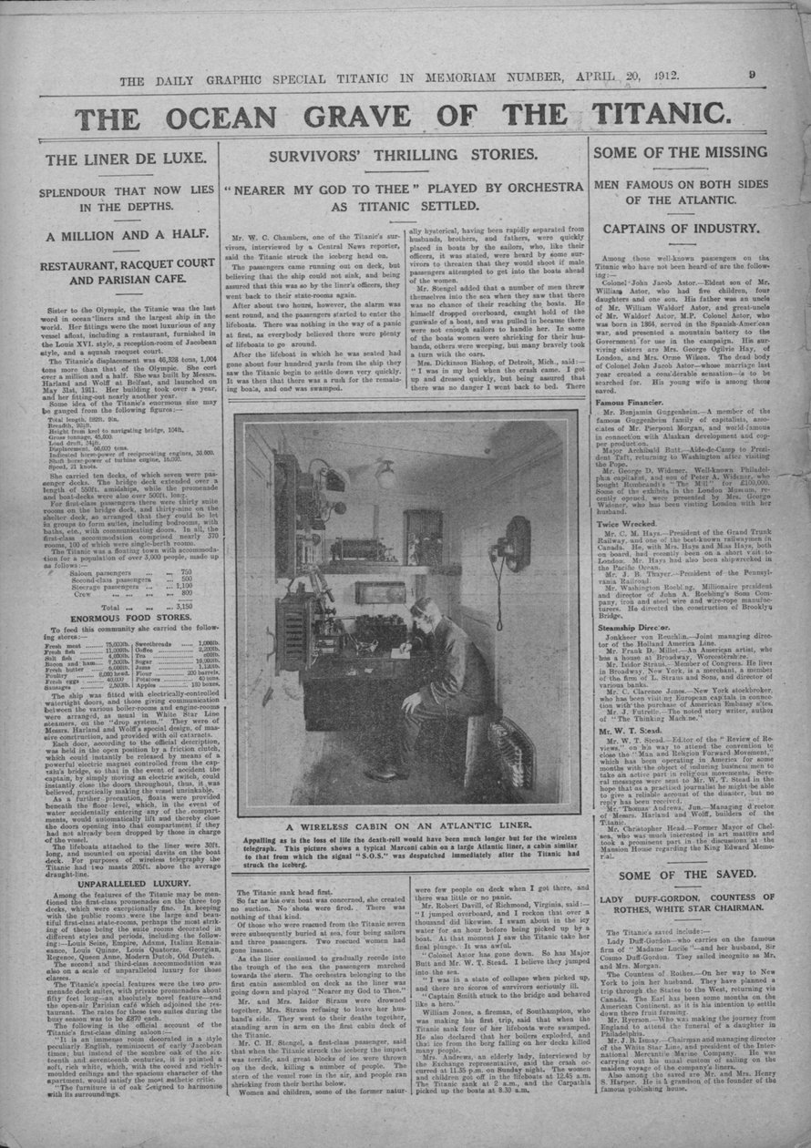 Ocean Grave Titanica i zdjęcie operatora bezprzewodowego, 20 kwietnia 1912. autorstwa Unbekannt
