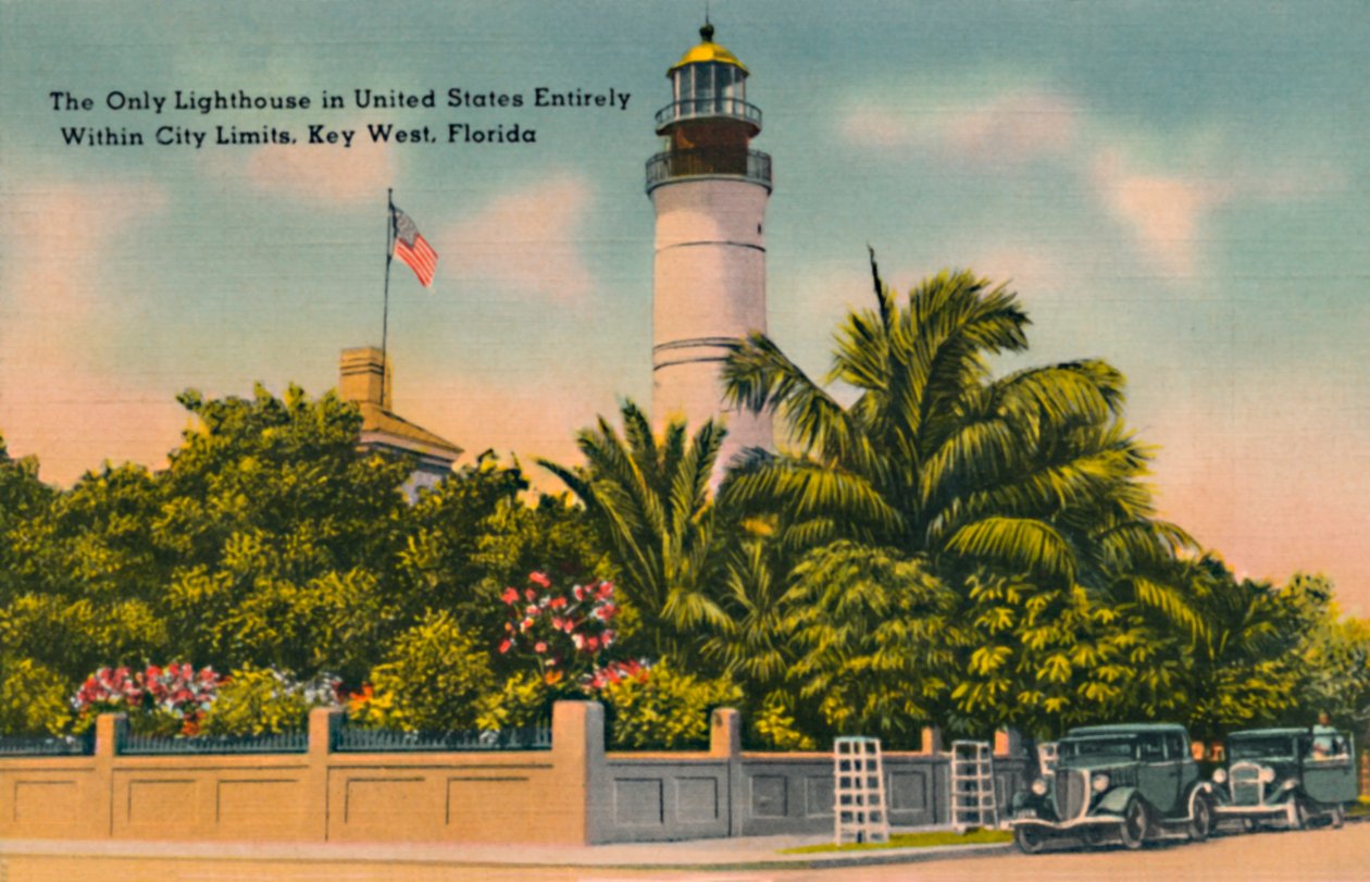 Jedyna latarnia morska w Stanach Zjednoczonych całkowicie w granicach miasta, Key West, Floryda, c1940 autorstwa Unbekannt