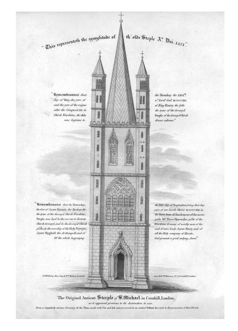 Oryginalna starożytna wieża św. Michała w Cornhill, Londyn... 1421, 1809. autorstwa Unbekannt