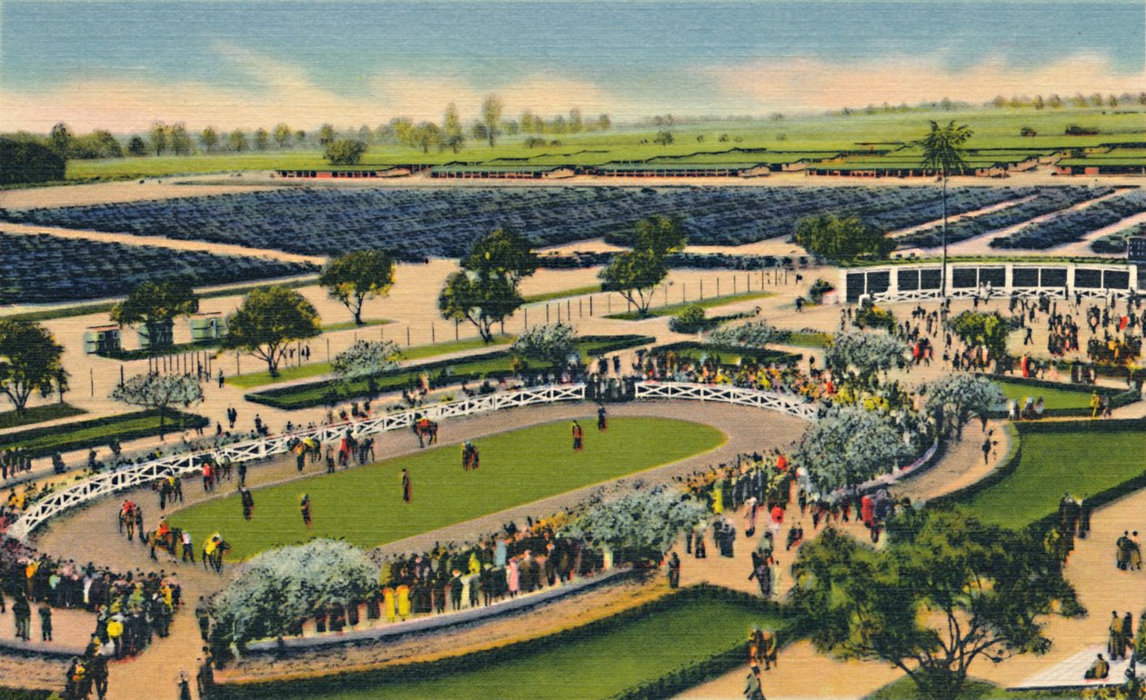 Paddock w Santa Anita, Los Angeles Turf Club, Arcadia, Kalifornia, lata 30. XX wieku. autorstwa Unbekannt