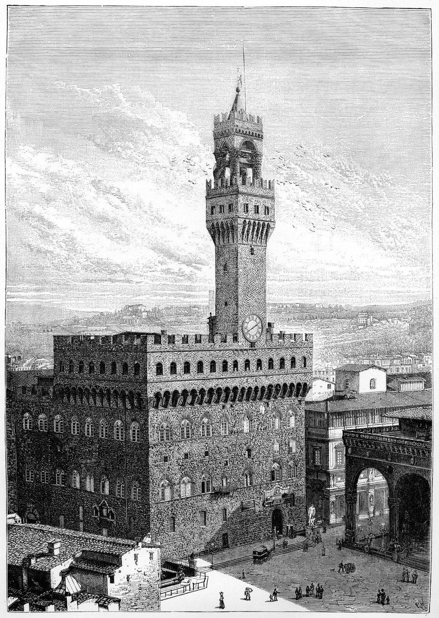 Piazza della Signoria, Palazzo Vecchio, Florencja, Włochy, 1882 r. autorstwa Unbekannt