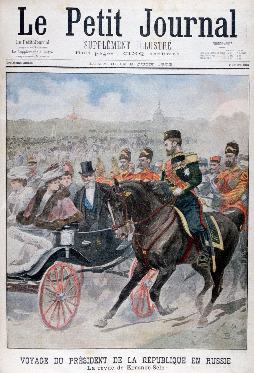 Prezydent Republiki Francuskiej dokonujący przeglądu wojsk, Krasnoje Sioło, Rosja, 1902 autorstwa Unbekannt