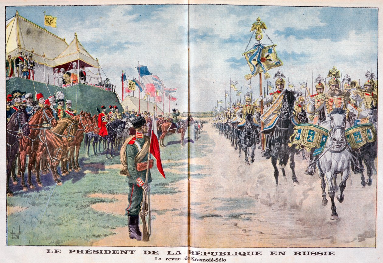Prezydent Rzeczypospolitej przeglądający wojska rosyjskie, Krasnoje Sioło, Rosja, 1914 autorstwa Unbekannt