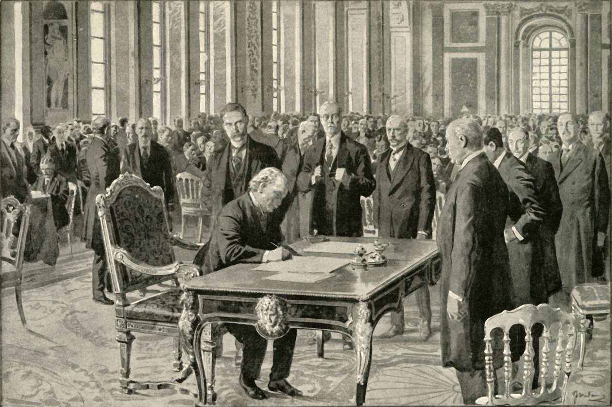 Premier Wielkiej Brytanii podpisujący traktat pokojowy, 1919. autorstwa Unbekannt