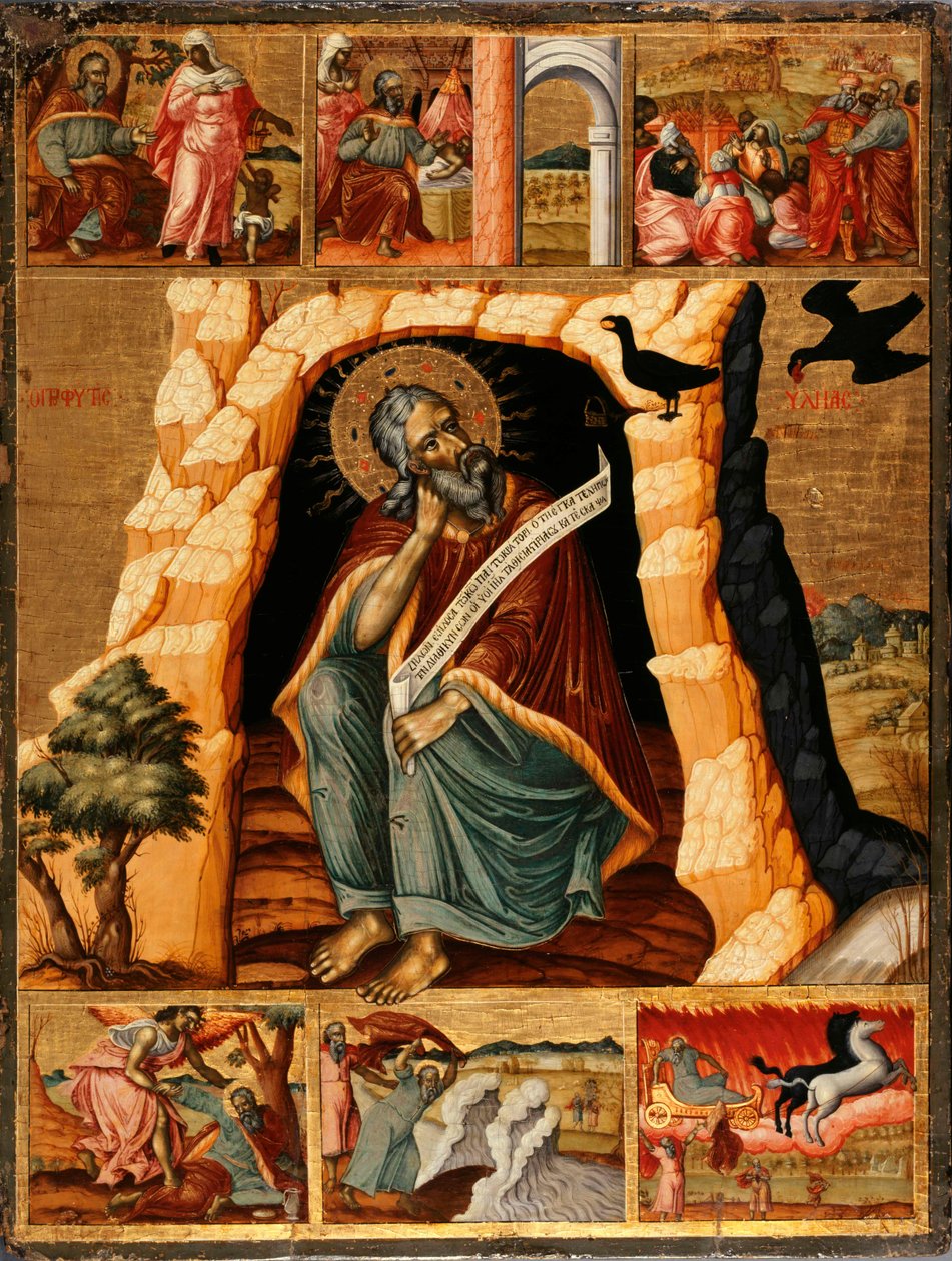 Prorok Eliasz na pustyni ze scenami z jego życia, um 1700. autorstwa Unbekannt