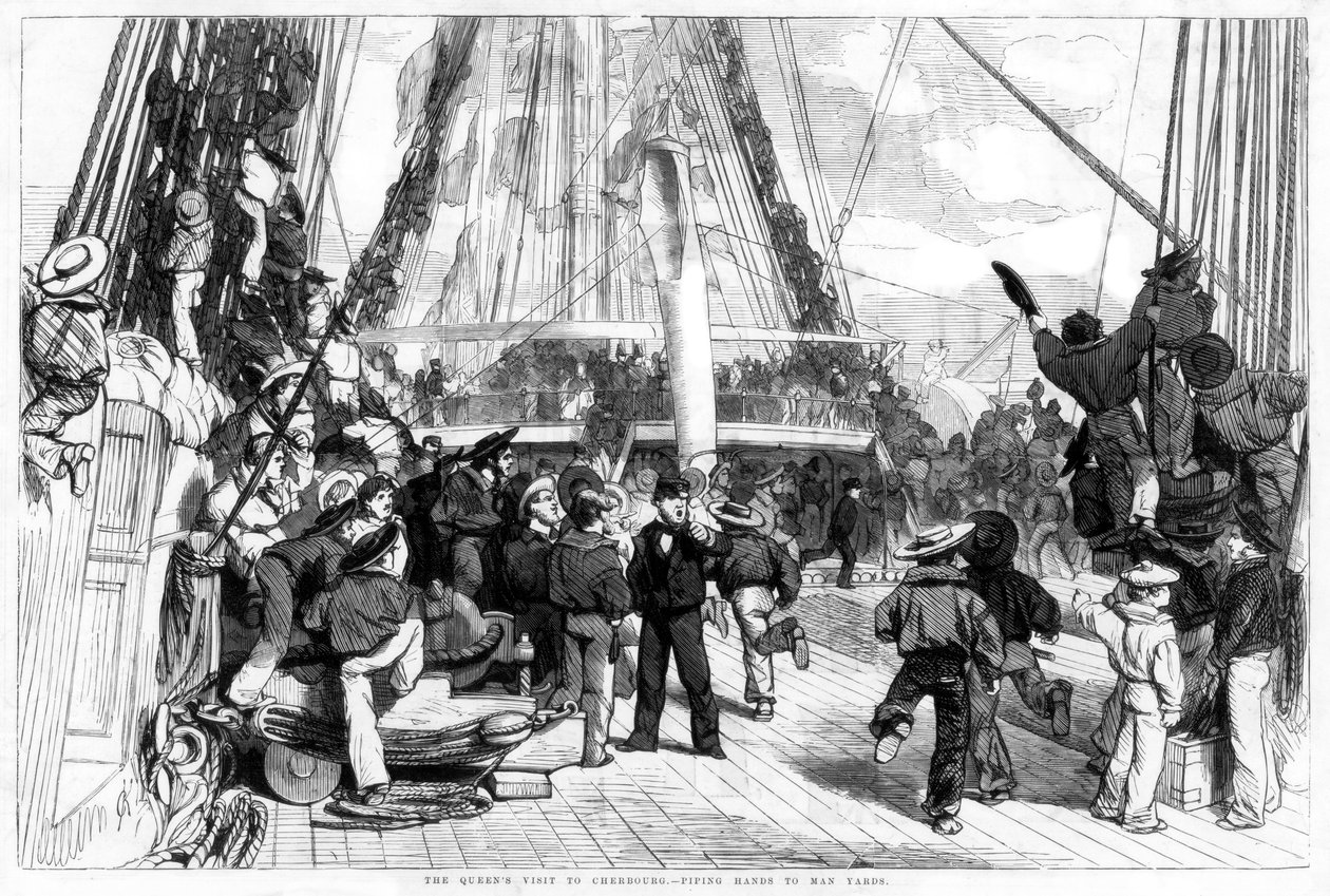 Wizyta królowej w Cherbourgu – „Piping Hands to Man Yards”, 1858 r. autorstwa Unbekannt