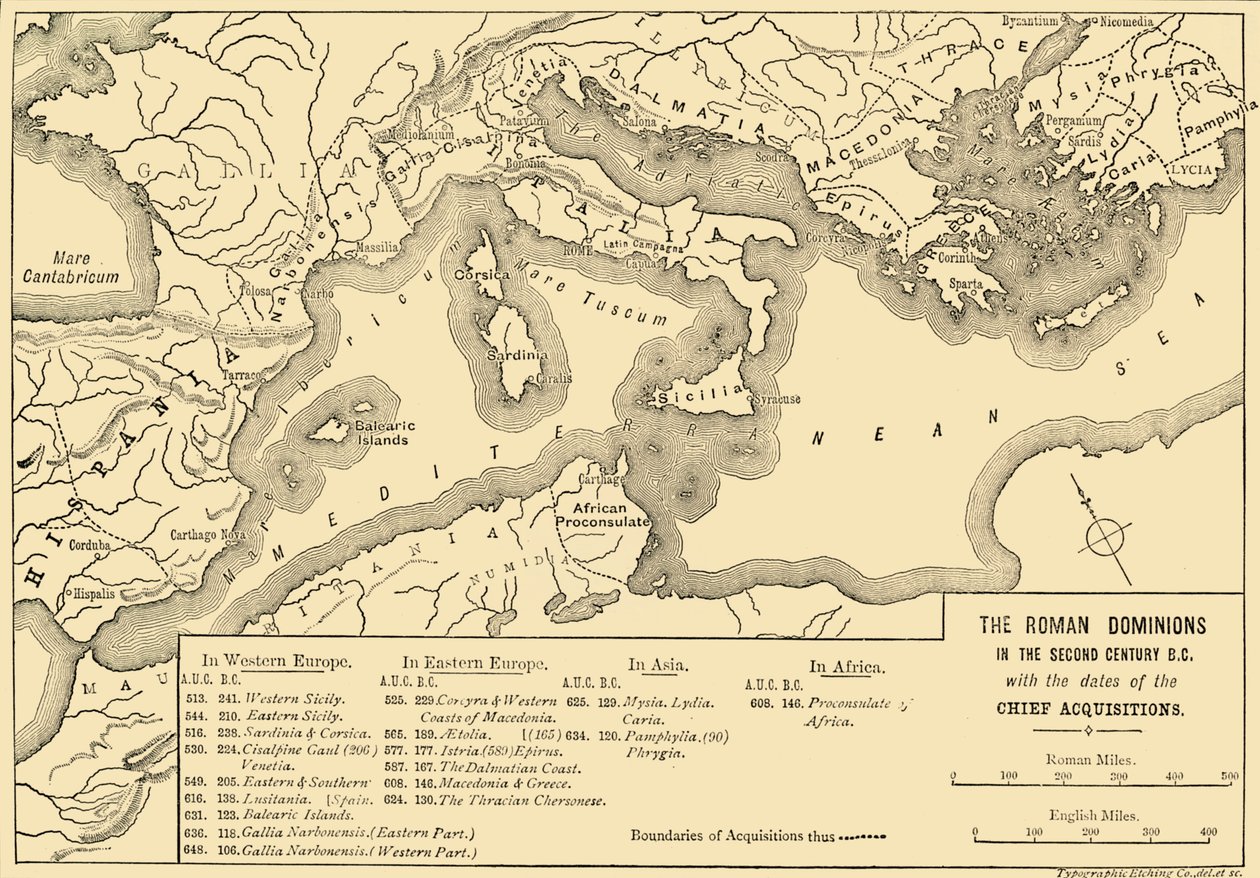 Panowania rzymskie w II wieku p.n.e. z datami Naczelnych Akwizycji, 1890. autorstwa Unbekannt
