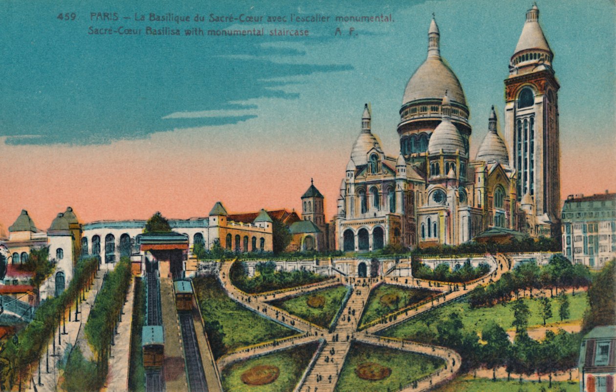 Bazylika Sacre-Coeur z monumentalnymi schodami, Paryż, ok. 1920 autorstwa Unbekannt