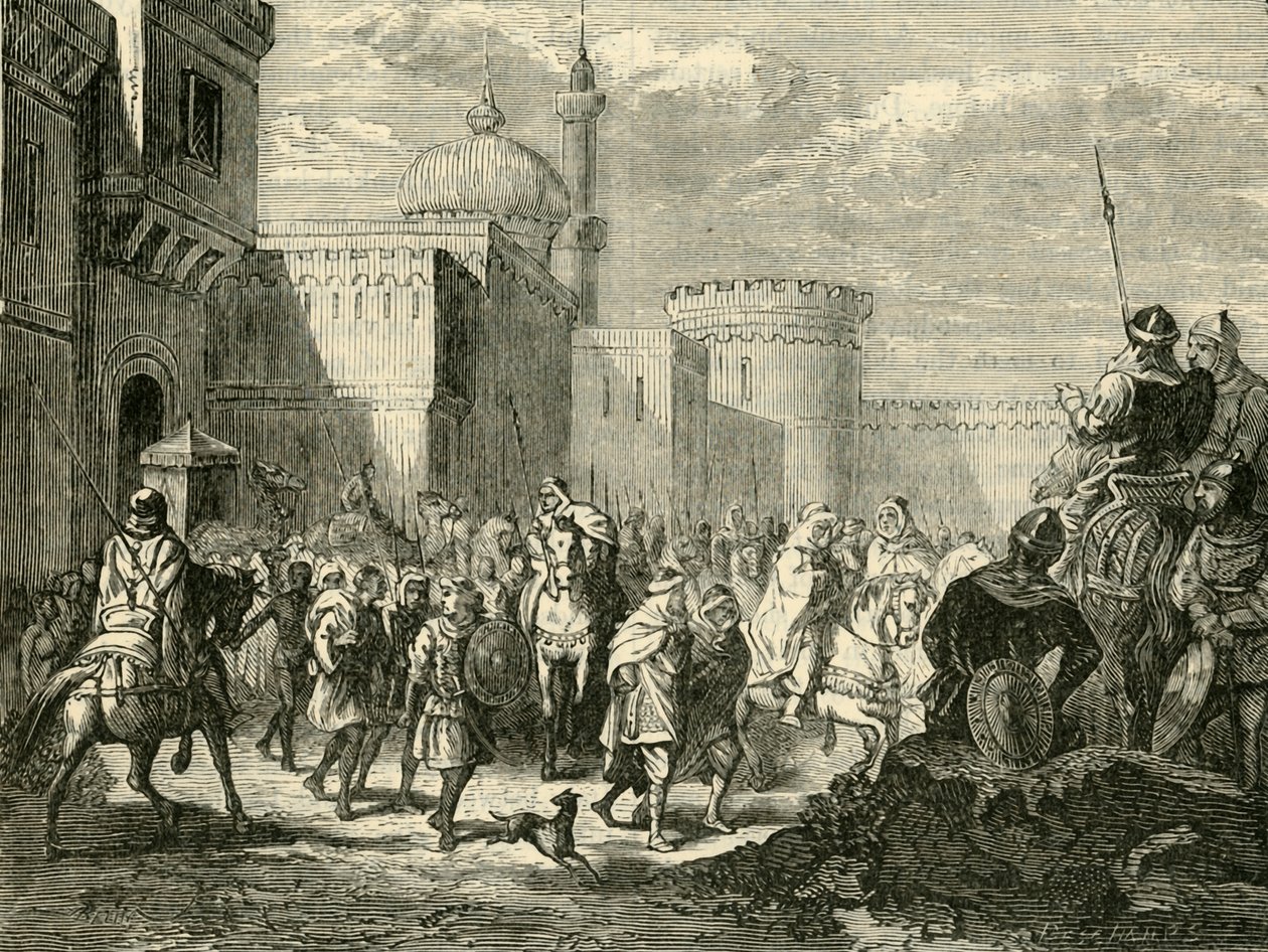 Saraceni opuszczający Narbonne, przywrócony Frankom, 737AD, 1890. autorstwa Unbekannt