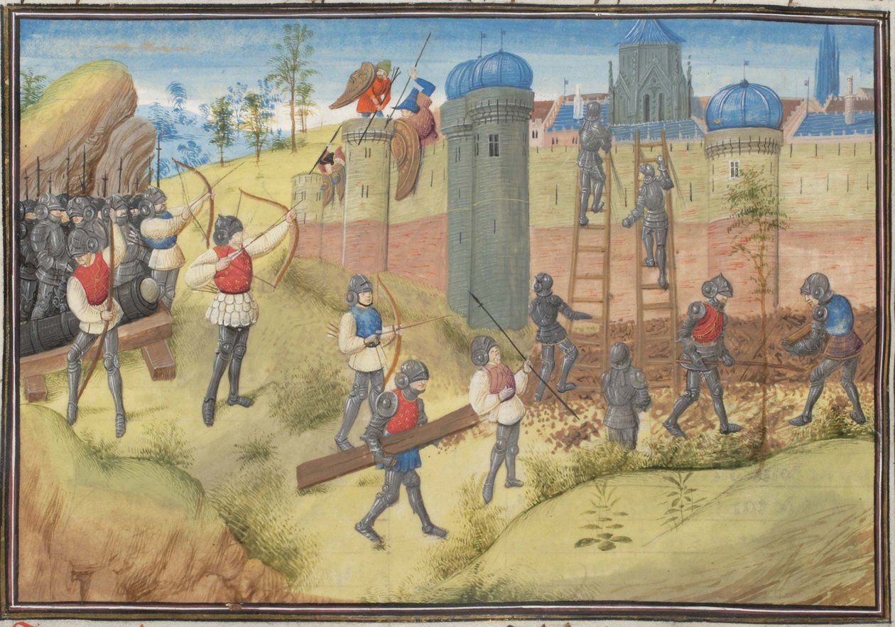 Oblężenie Jerozolimy, 1099. Miniatura z Historii Wilhelma Tyru, 1460s autorstwa Unbekannt