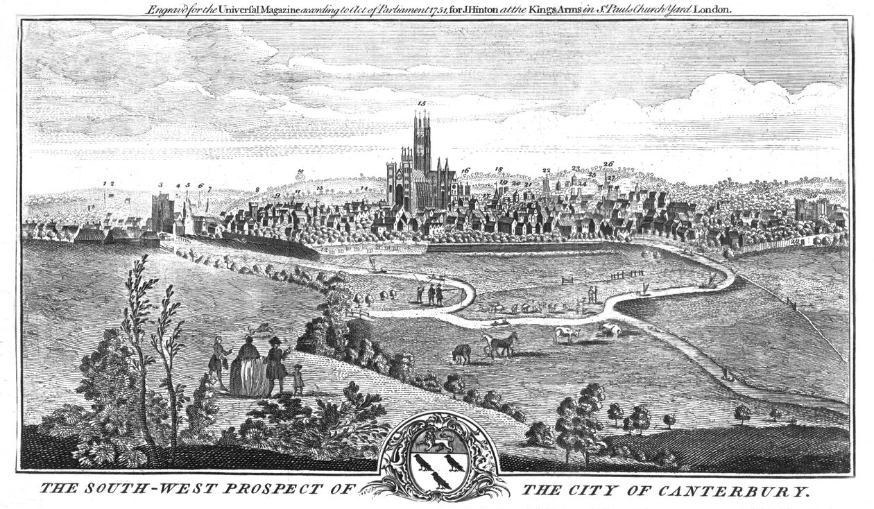 Południowo-zachodnia perspektywa miasta Canterbury, c1776 autorstwa Unbekannt