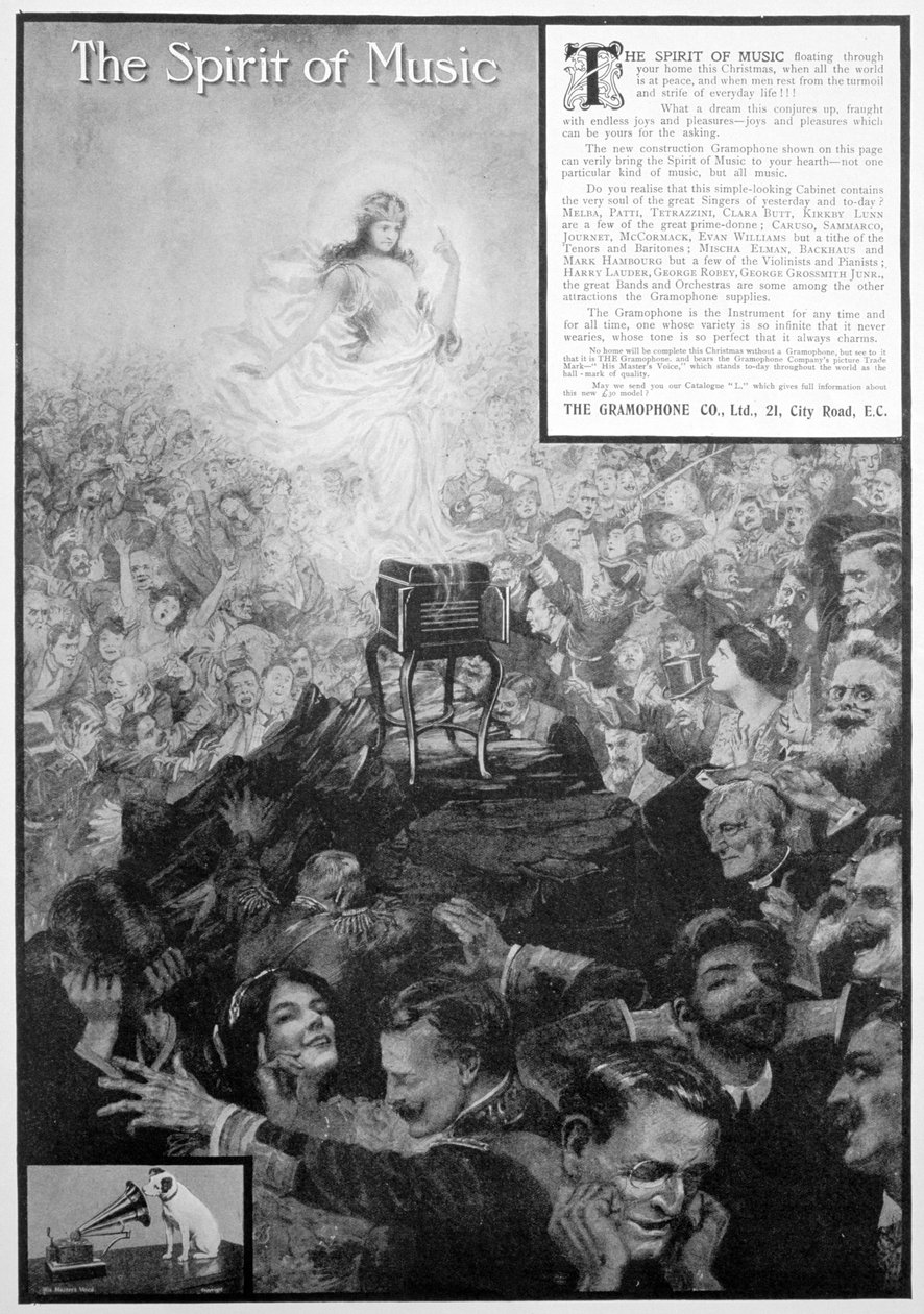Duch muzyki, reklama firmy Gramophone Co, 1910 autorstwa Unbekannt