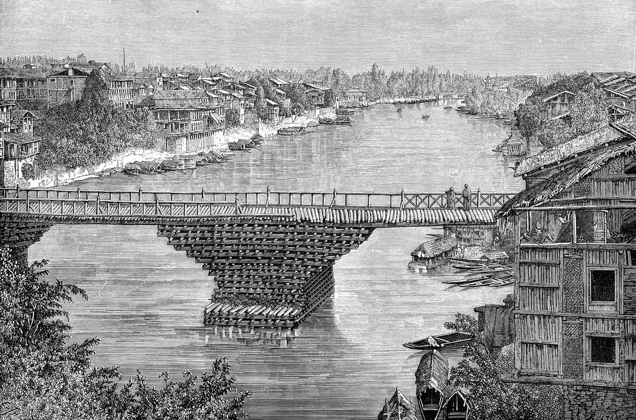 Most Srinagar nad rzeką Jhelum, Pakistan, 1895 autorstwa Unbekannt