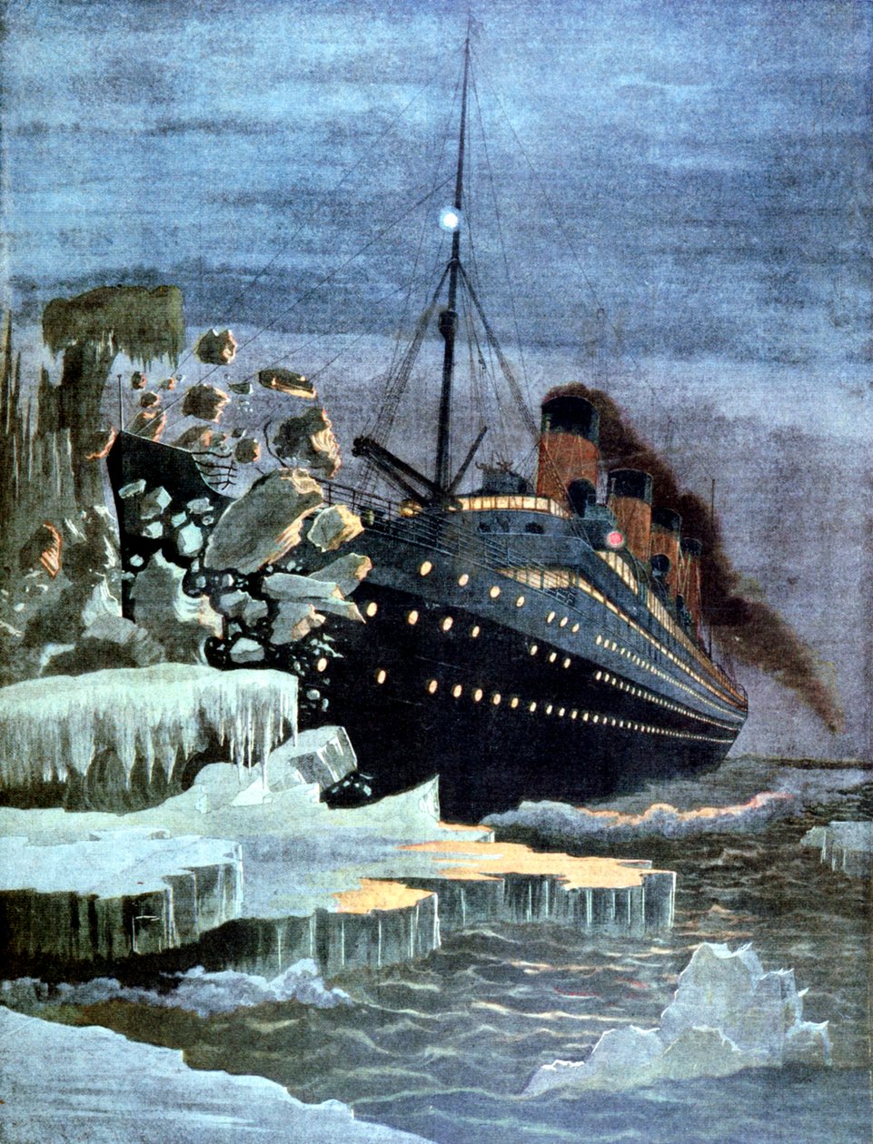 Titanic zderza się z górą lodową, 1912 autorstwa Unbekannt