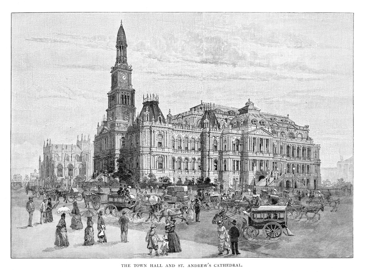 Ratusz i Katedra St Andrews, Sydney, Nowa Południowa Walia, Australia, 1886 r. autorstwa Unbekannt