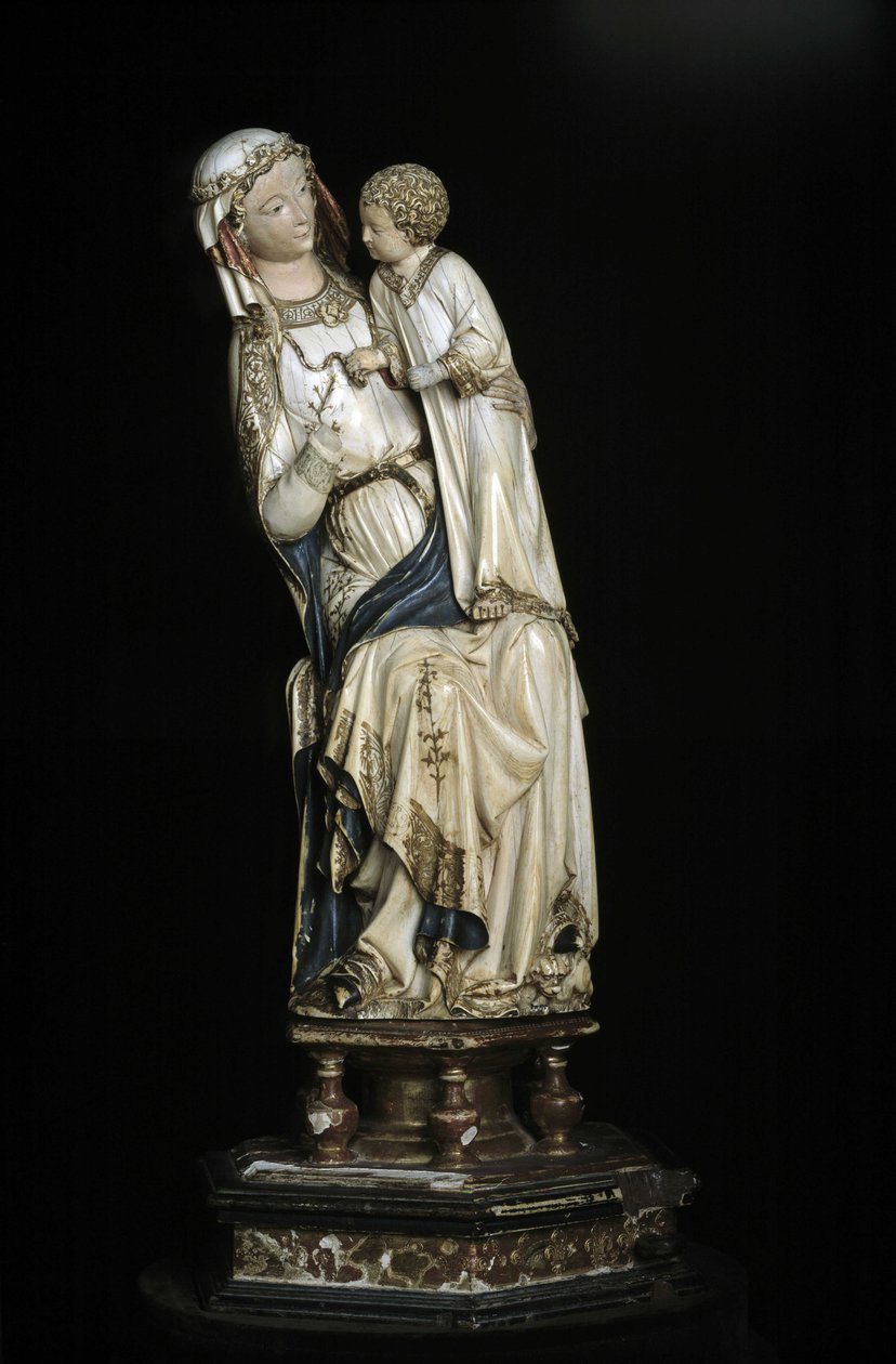 Dziewica i Dzieciątko Jezus. Marmurowy posąg około 1350-1375. 45 cm Kolegiata Notre Dame. Villeneuve les Avignons (Gard). autorstwa Unbekannt