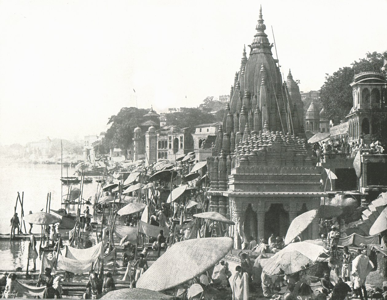 Staw Wisznu i Ghat, Benares, Indie, 1895. autorstwa Unbekannt