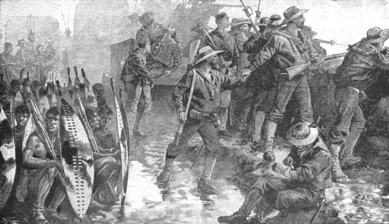 Wojna Zulusów, 1879: Ludzie H.M.S. Shah w Laager w Ginghilovo, 1901. autorstwa Unbekannt