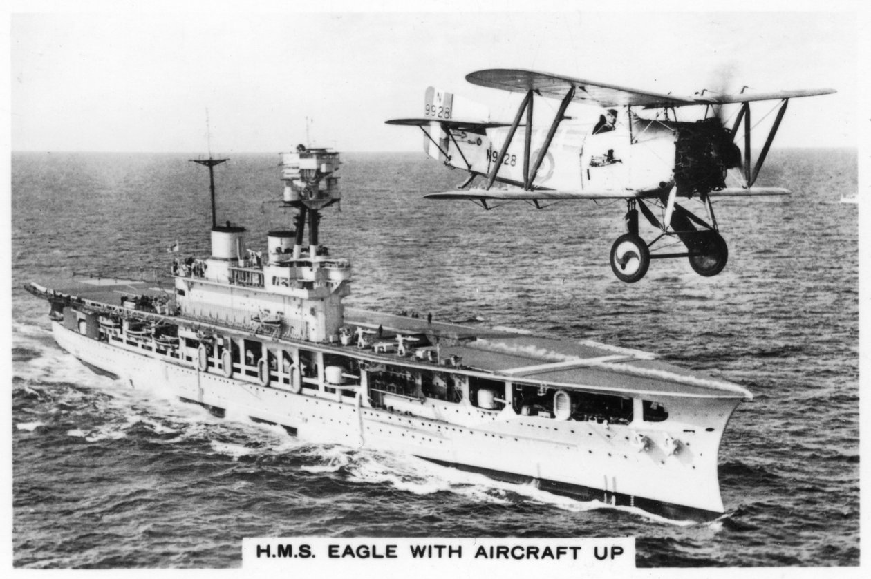 Lotniskowiec HMS Eagle i samolot Fairey Flycatcher, 1937 autorstwa Unbekannt