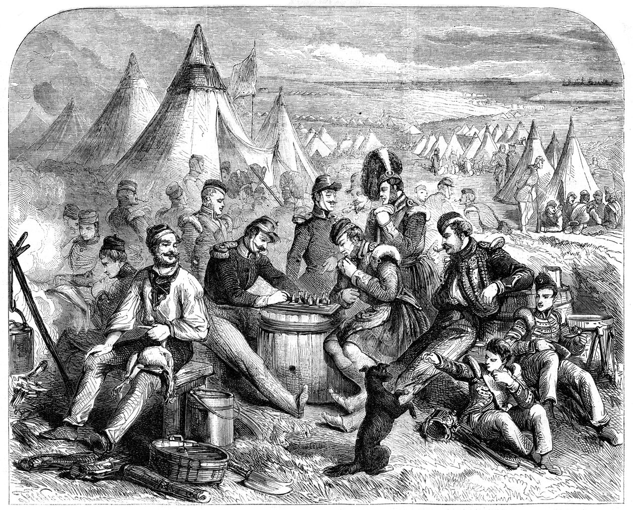 Zabawa żołnierzy przed Sewastopolem, 1855 autorstwa Unbekannt