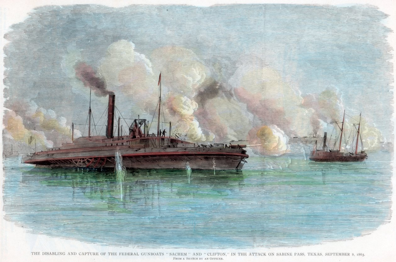 Atak na Sabine Pass w Teksasie, wojna secesyjna, 8 września 1863 r. autorstwa Unbekannt