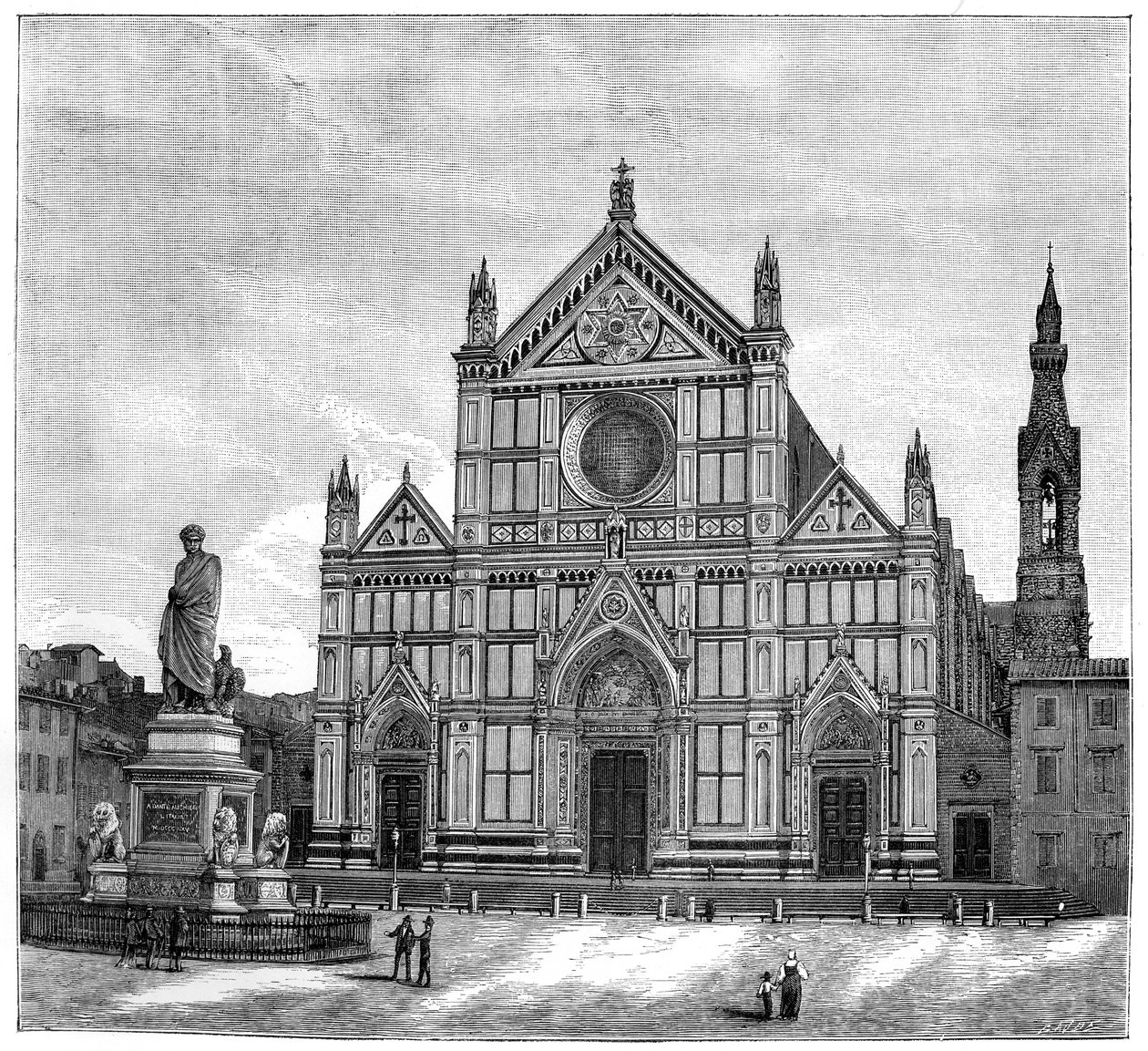 Kościół i plac Bazyliki Santa Croce, Florencja, Włochy, 1882 r. autorstwa Unbekannt