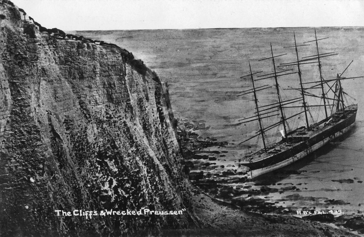 Klify i zniszczony Preussen, Dover, XX wiek autorstwa Unbekannt