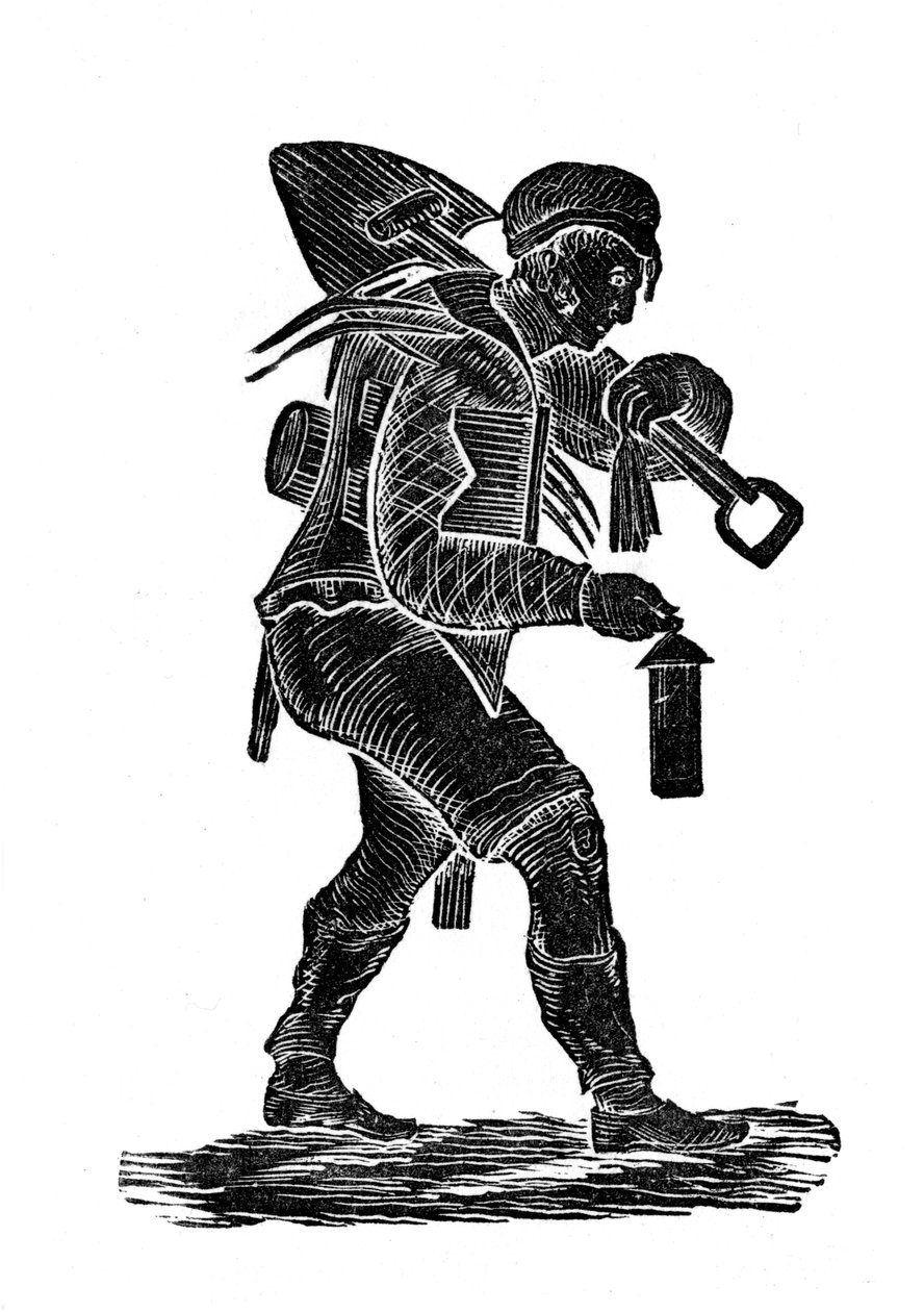 Górnik niosący swoje narzędzia i chroniący swoją lampę, 1890 autorstwa Unbekannt